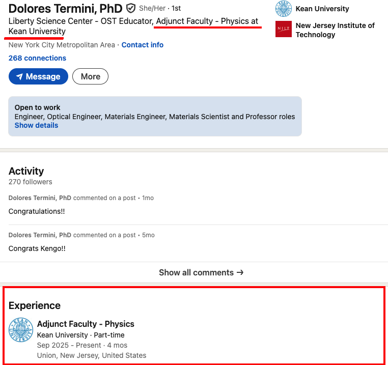 Dr. Dolores Termini's LinkedIn testimonial